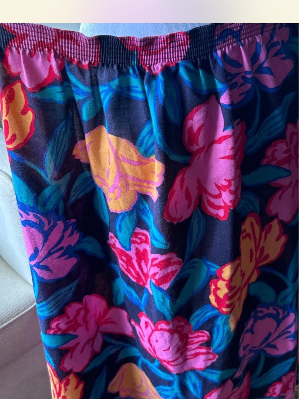 Vintage 90s Floral Midi Skirt - Ivory Miami - Size Large - Picture 3 of 5